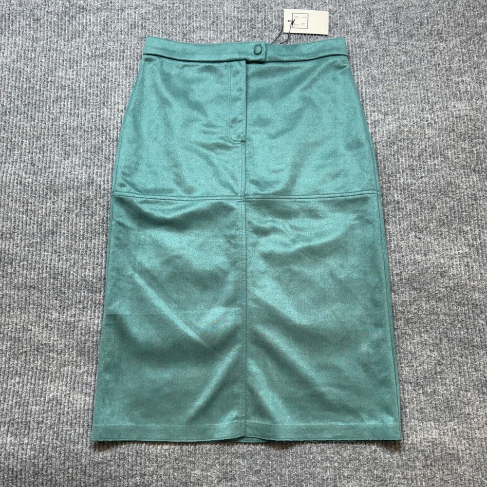 THML Green Faux Suede Midi Skirt L NWT High Waisted A-Line‎ Boho Chic Minimal